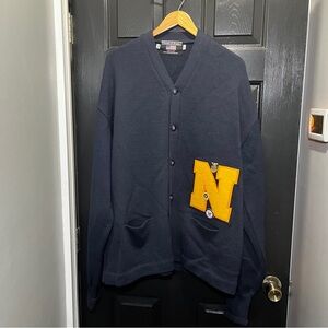 Stewart & Strauss Navy 100% Wool USA Letterman Cardigan Sz 2X/3X Yellow N